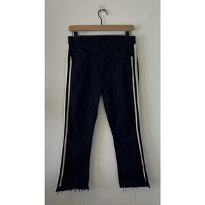 Mother Jeans Women's 29 Black Insider Crop Step Fray in Guilty Racer Side Stripe